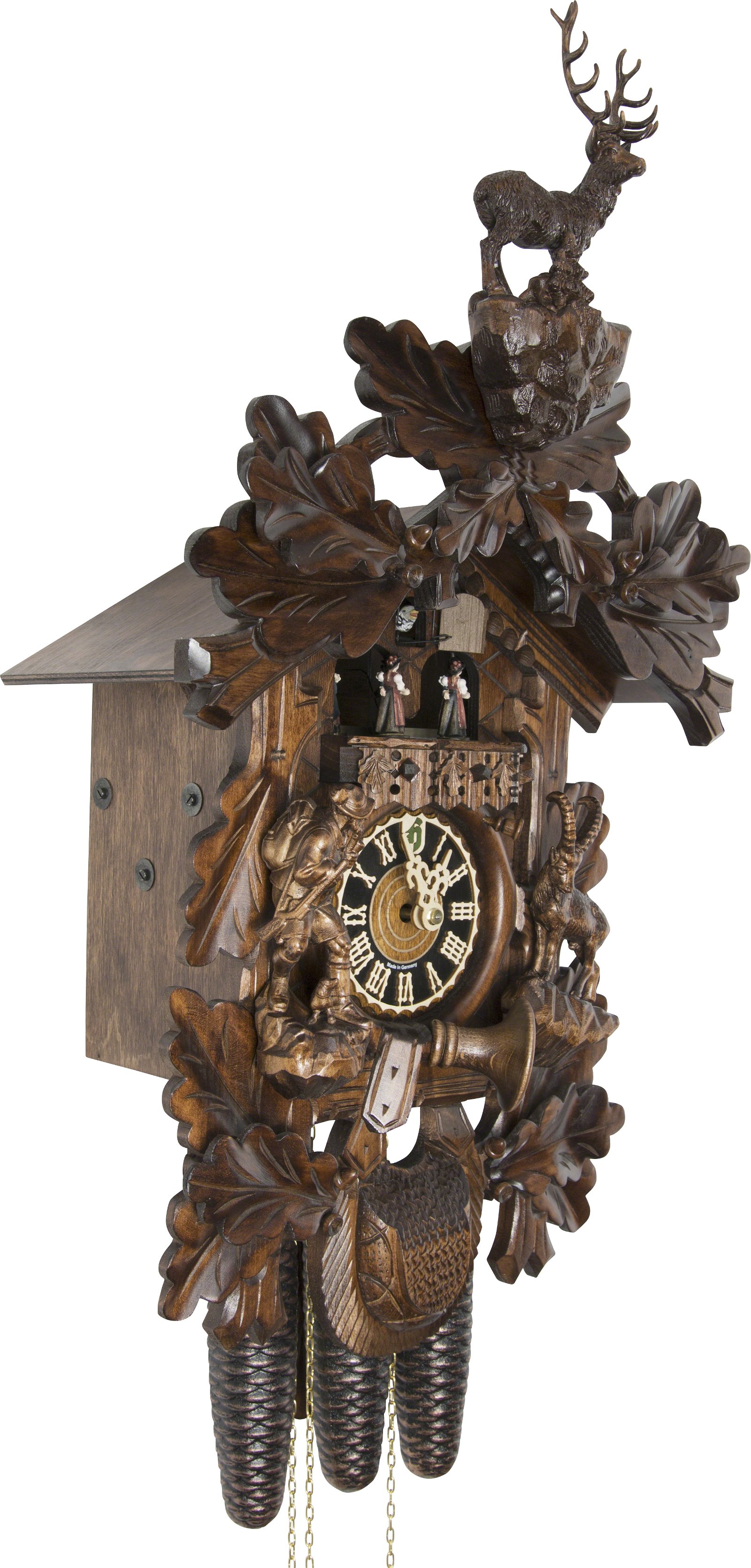 Authentic black forest cuckoo clock Hönes German Cuckoo Clock 8-day-movement Carved-Style 24.50 inch 