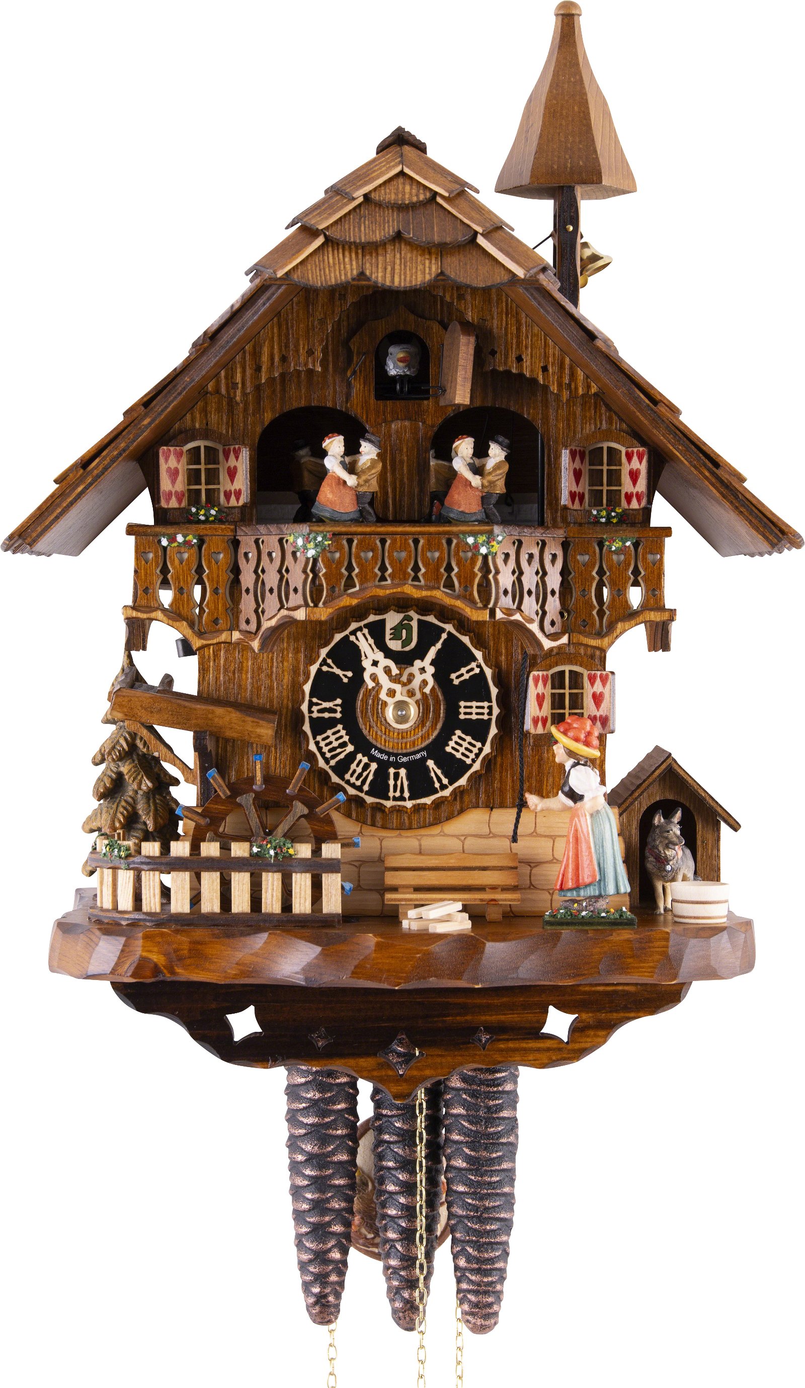German Cuckoo Clock 1-day-movement Chalet-Style 10.00 inch Authentic black forest cuckoo clock by Hönes 
