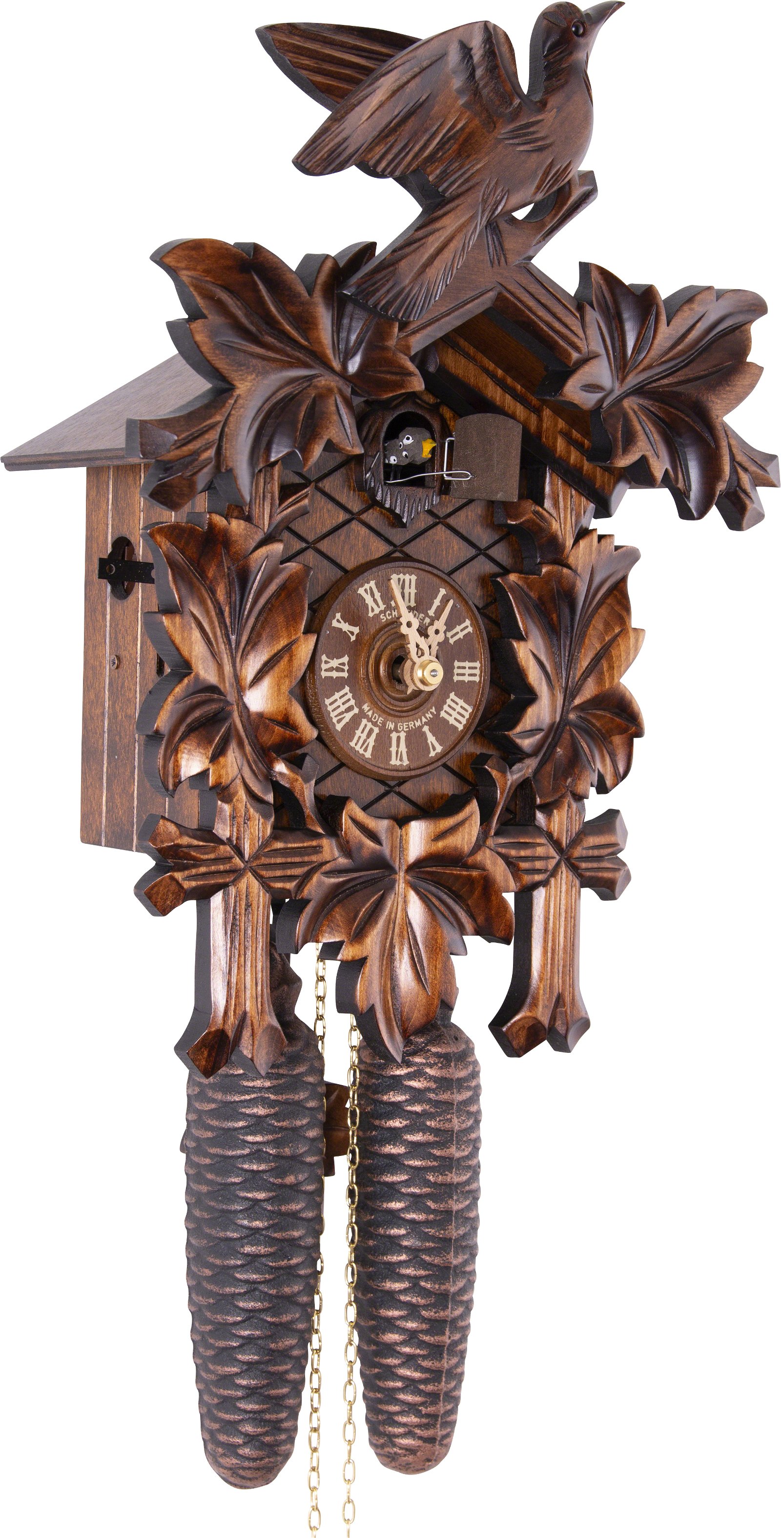 Original German Cuckoo Clock 8-day-movement Carved-Style 34cm by Anton Schneider 