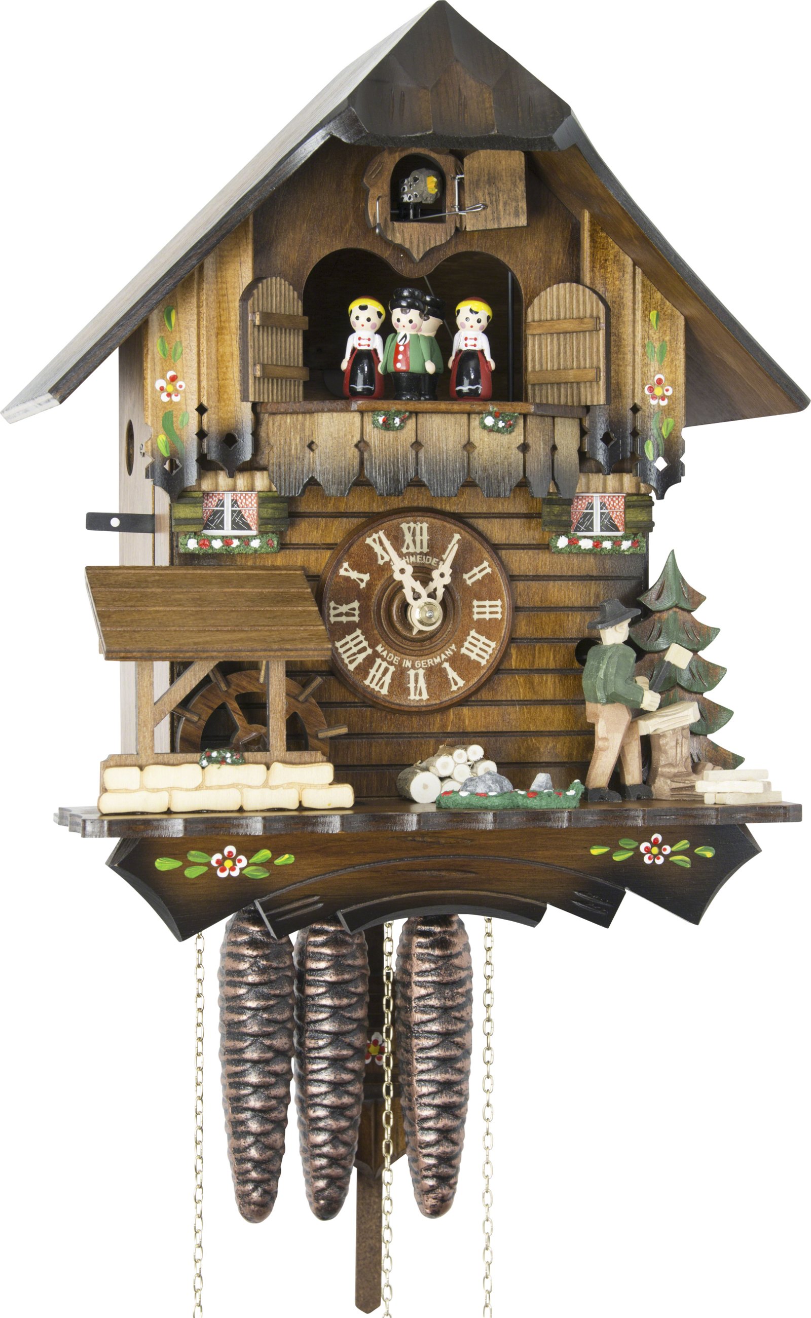 Anton Schneider Cuckoo Clock Black Forest house with 2 moving wood choppers and mill wheel