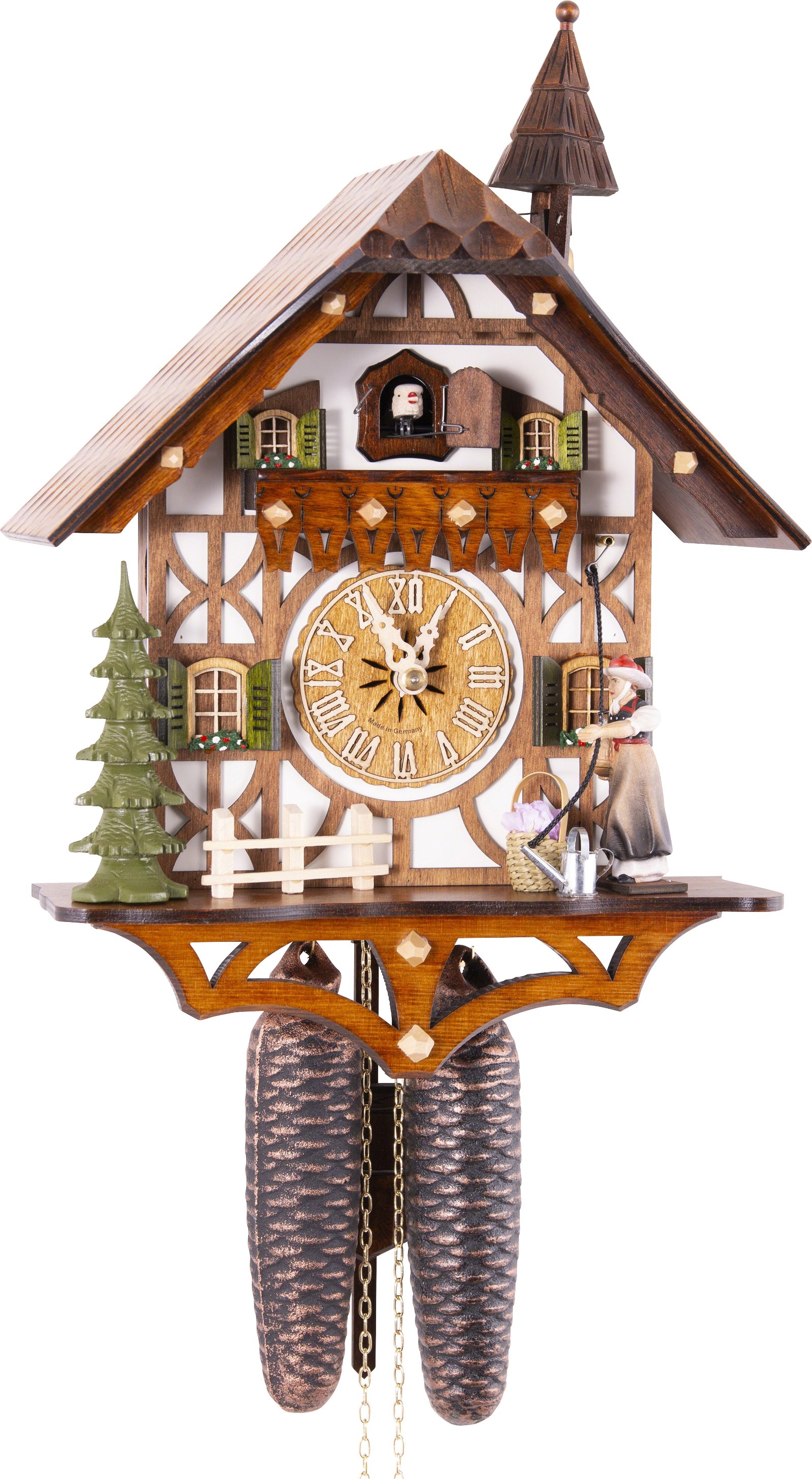 JFJL Vivid Large Cuckoo Clock Kitchen & Home Wall Cuckoo Clock,Chime Has Automatic Shut-Off,Dark brown