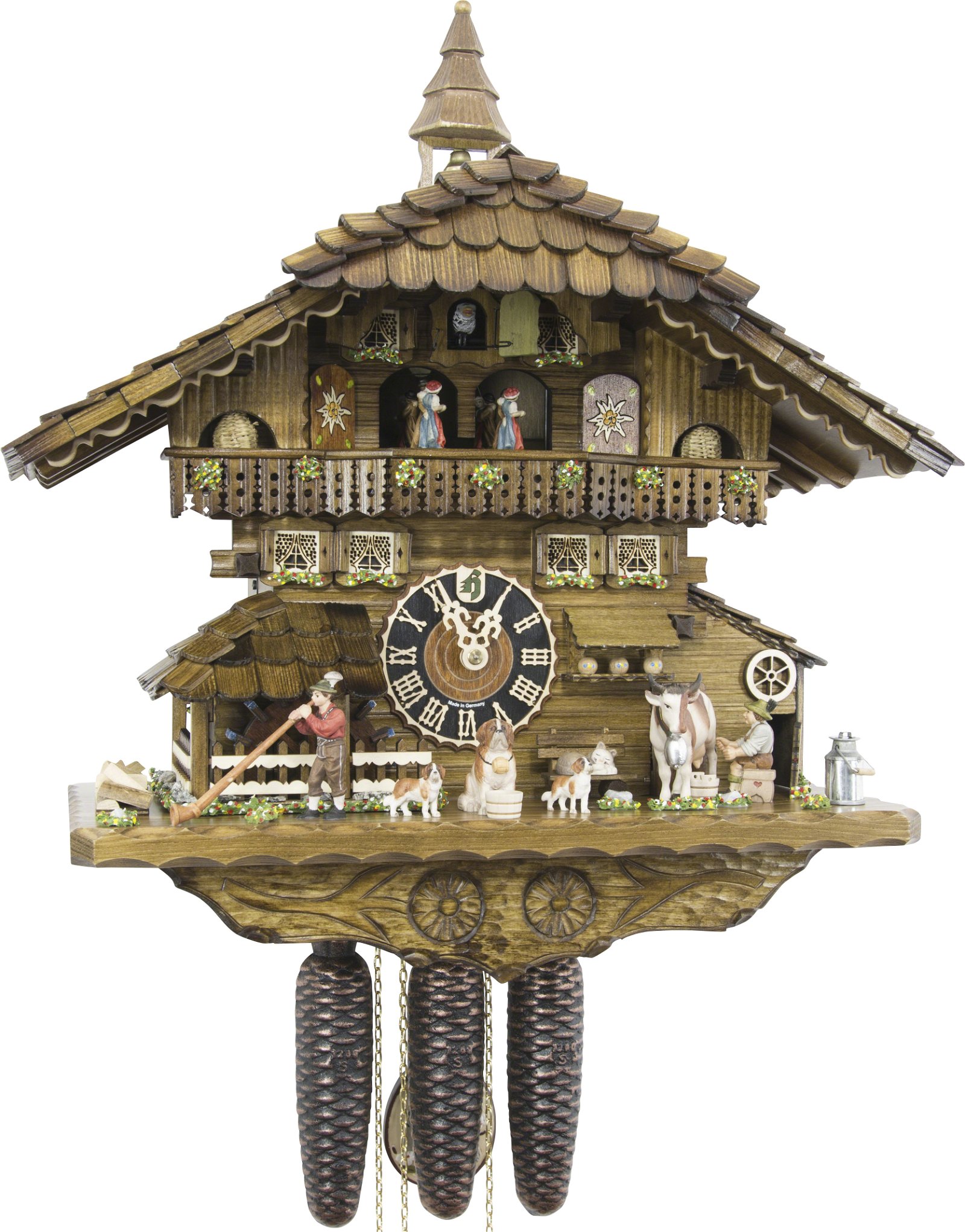 Cuckoo Clock 8-day-movement Chalet-Style 41cm by Hönes
